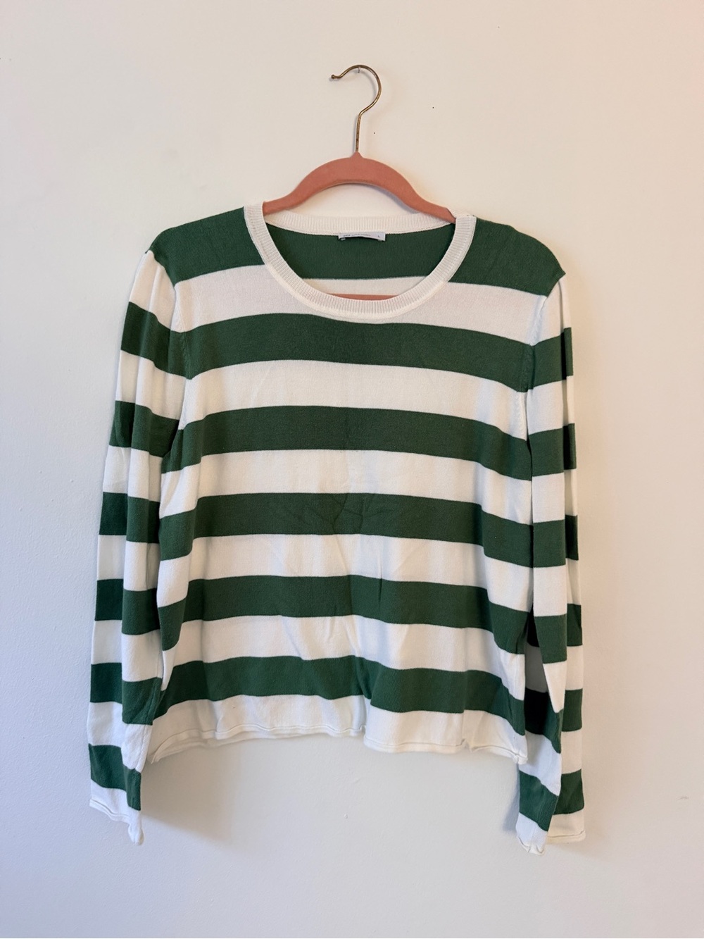 Striped Green and White Long-Sleeve Women's Top